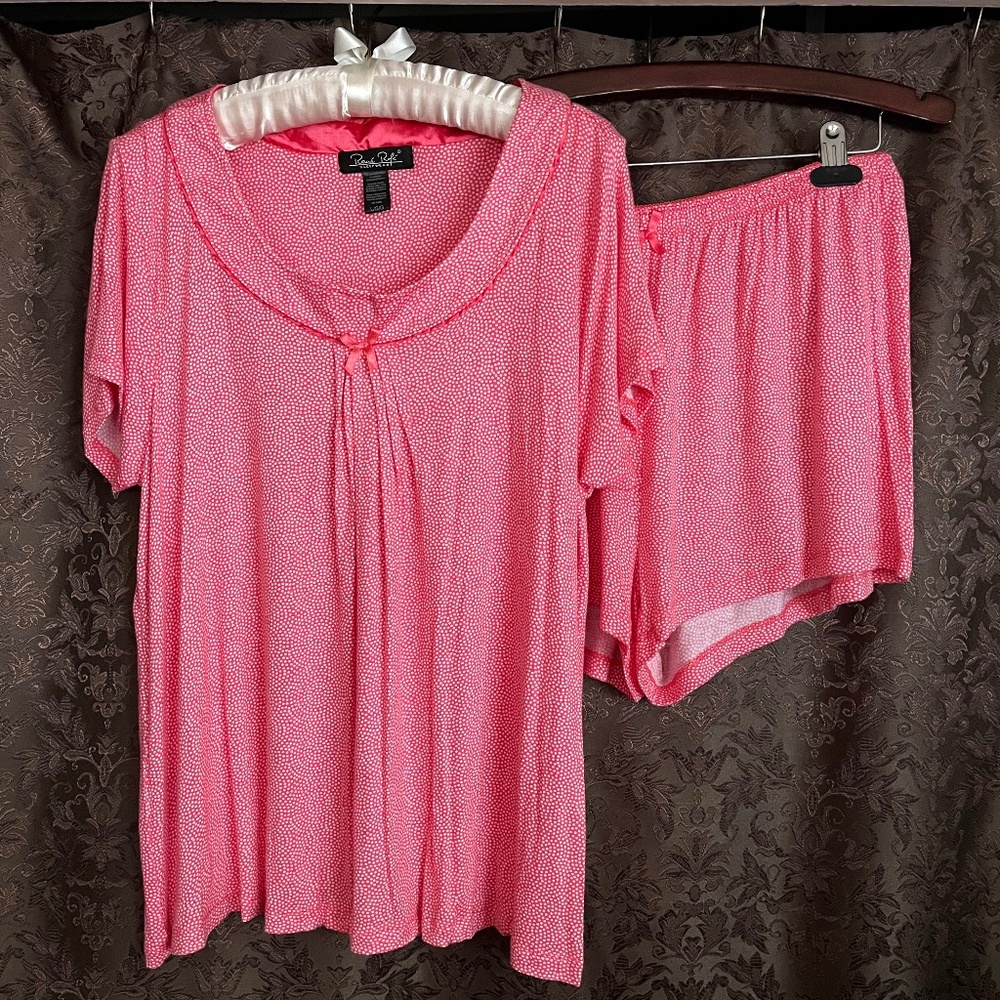 PJ Set Rene Rofe Soft and Stretchy Coral & White Fabric Size Large NWOT